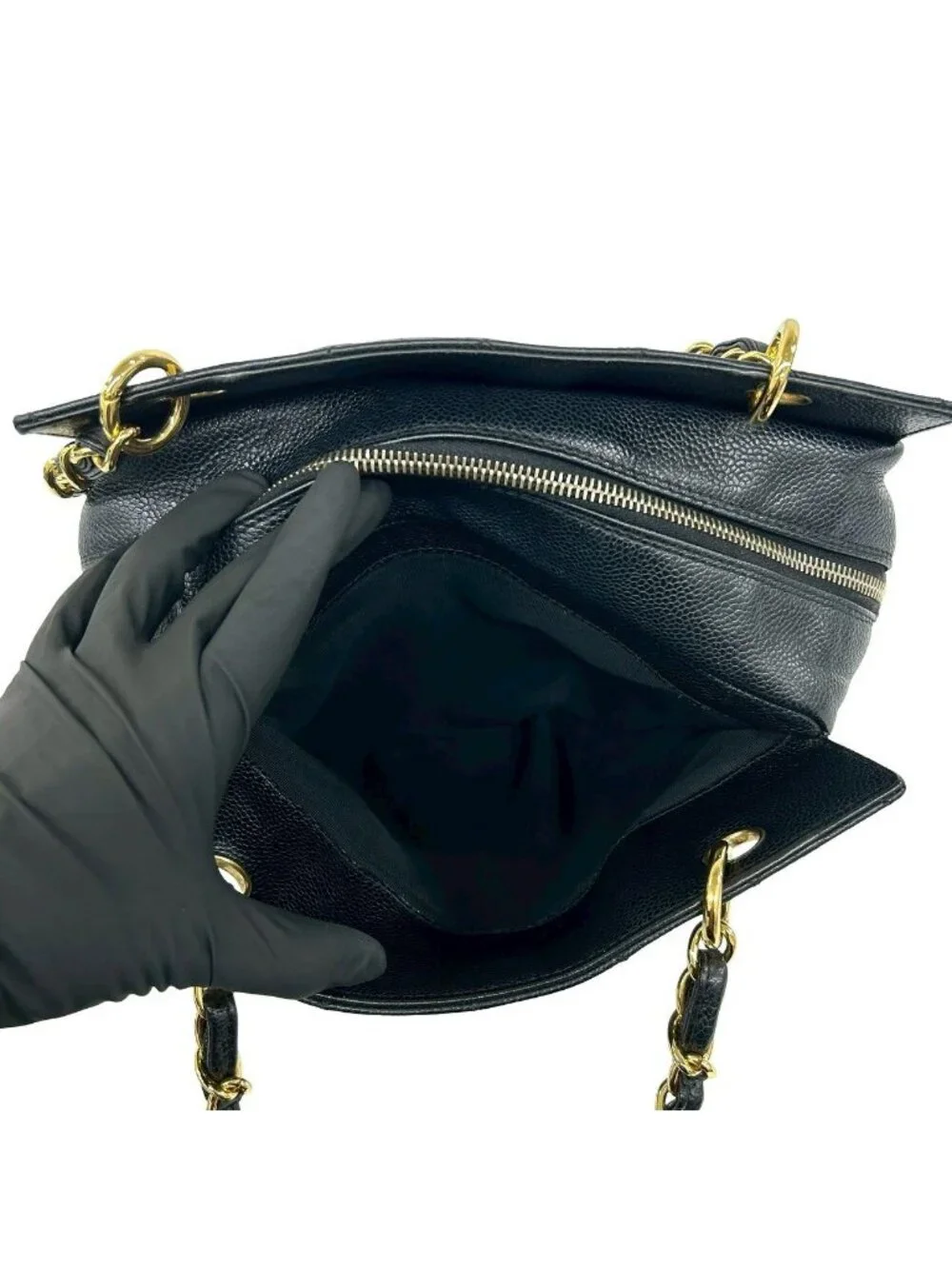 Chanel Quilted CC Logo Caviar Leather Shoulder Bag Tote Black